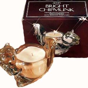 AVON VINTAGE 1978, BRIGHT CHIPMUNK GLASS CANDLE, UNUSED SCENTED CANDLE, GENUINE